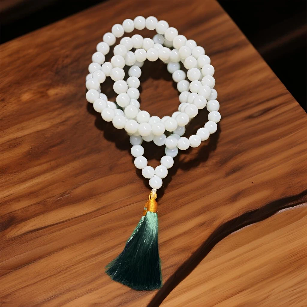 一级白108颗圆珠项链卡12