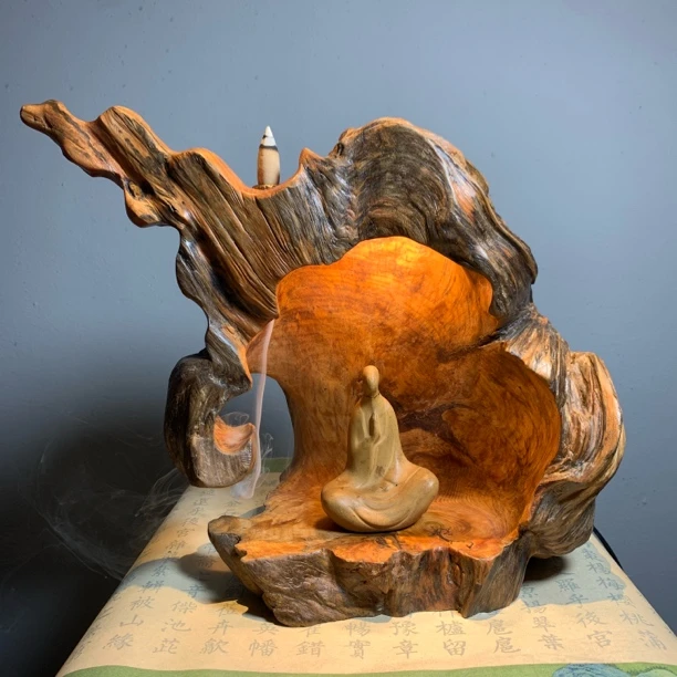 精品佛龛倒流香摆件 纯手工风化瘿瘤茶室台灯