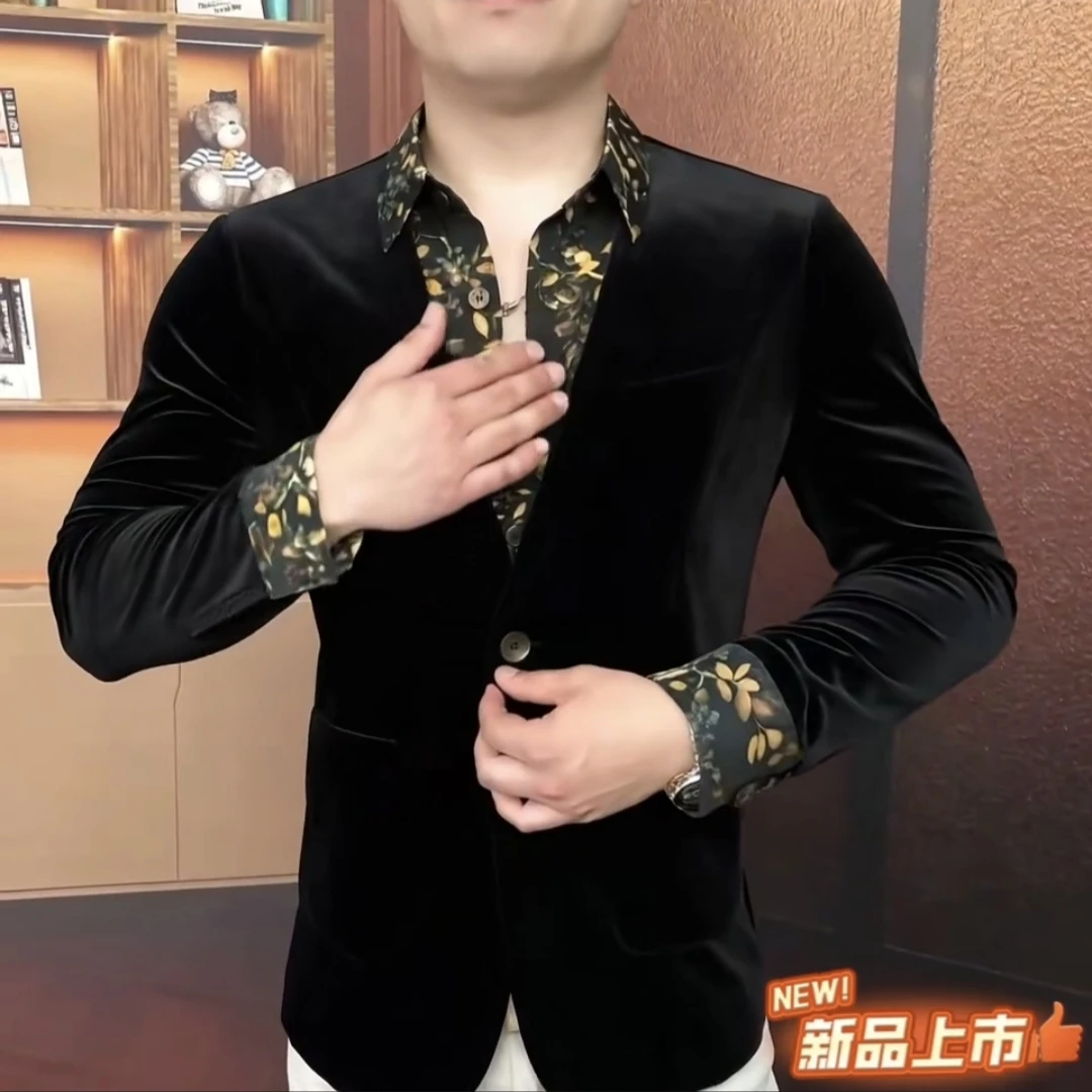 《夜宴鎏金》2025秋季开衫外套假两件男士商务潮流百搭长袖帅气时尚