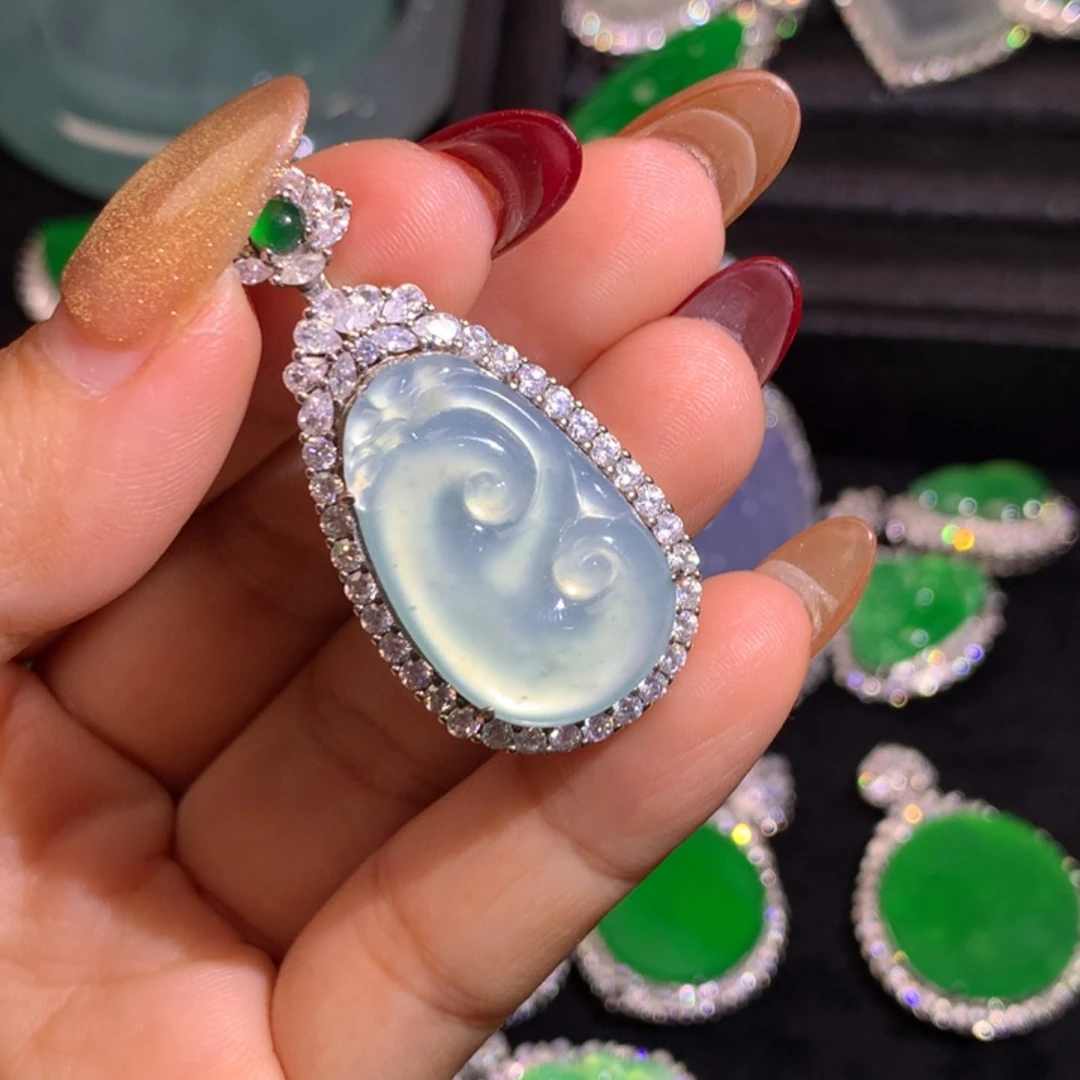 翡翠挂件银S925镶嵌如意