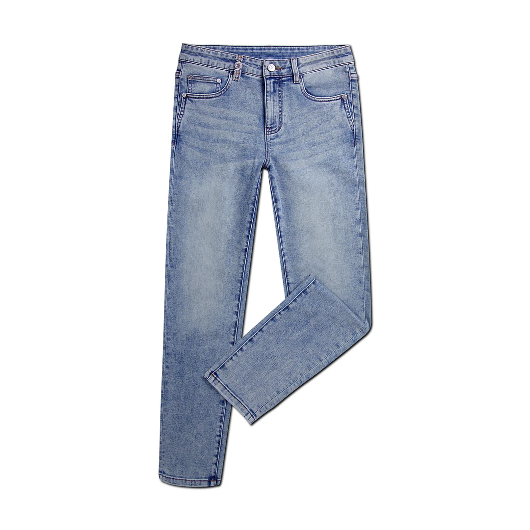 2025高档男士牛仔裤夏日薄款水洗蓝修身中腰小直筒长裤Z96014