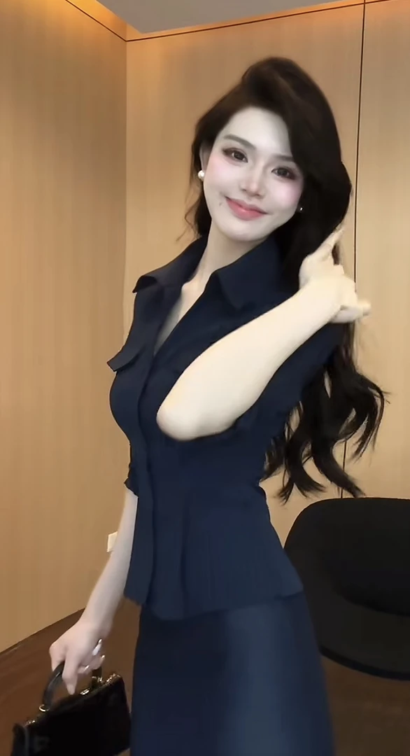 【凉萤万声】高级感时尚条纹衬衫加半身裙套装3055款半身裙3058款