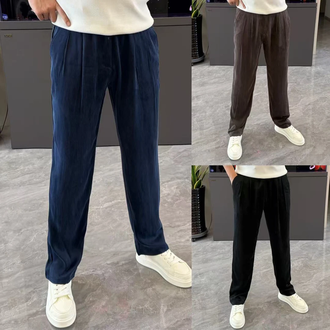 裤子男夏季新款时尚休闲裤男薄款百搭宽松直筒裤男潮流铜氨丝男裤