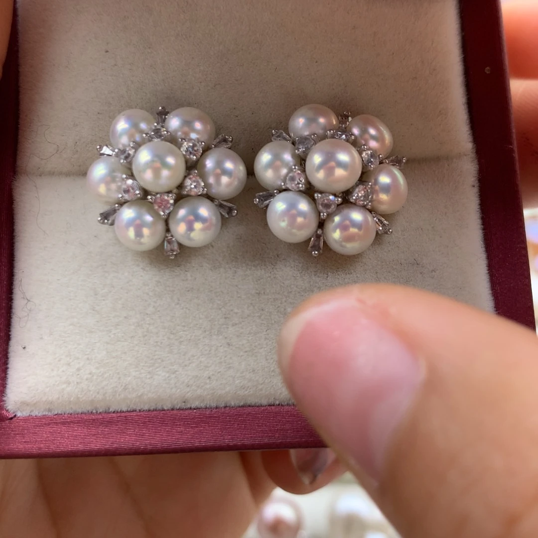 淡水珍珠耳饰银S925镶嵌