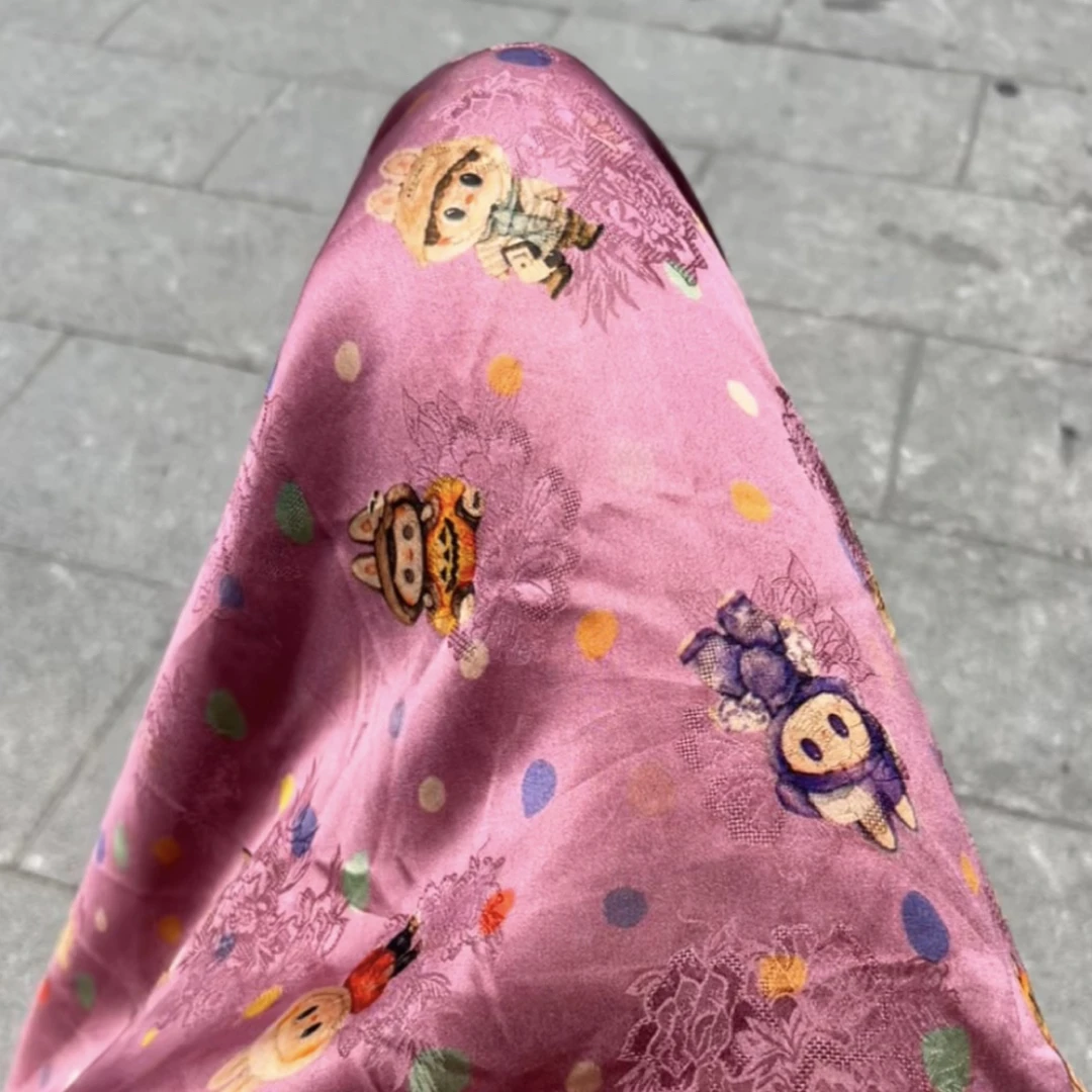 【粉色labubu】28姆米花萝红云纱现货发（无退换）