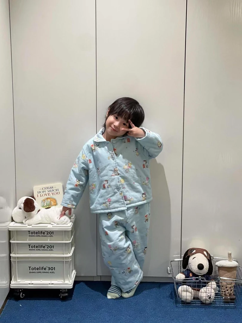 小思家女童202秋冬男女童韩版厚款卡通史努比长袖家居服套装