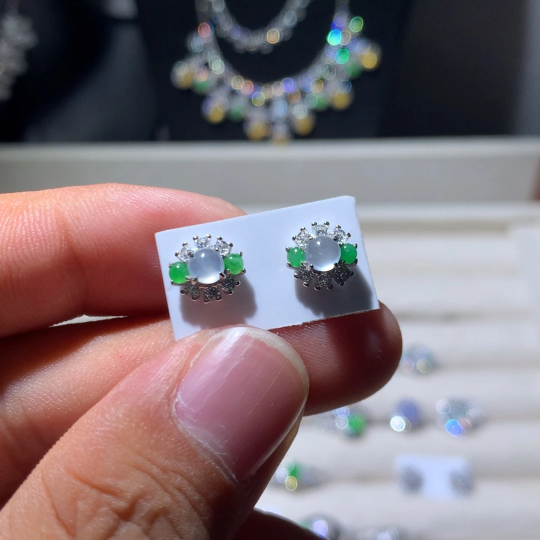 翡翠银S925镶嵌耳饰60