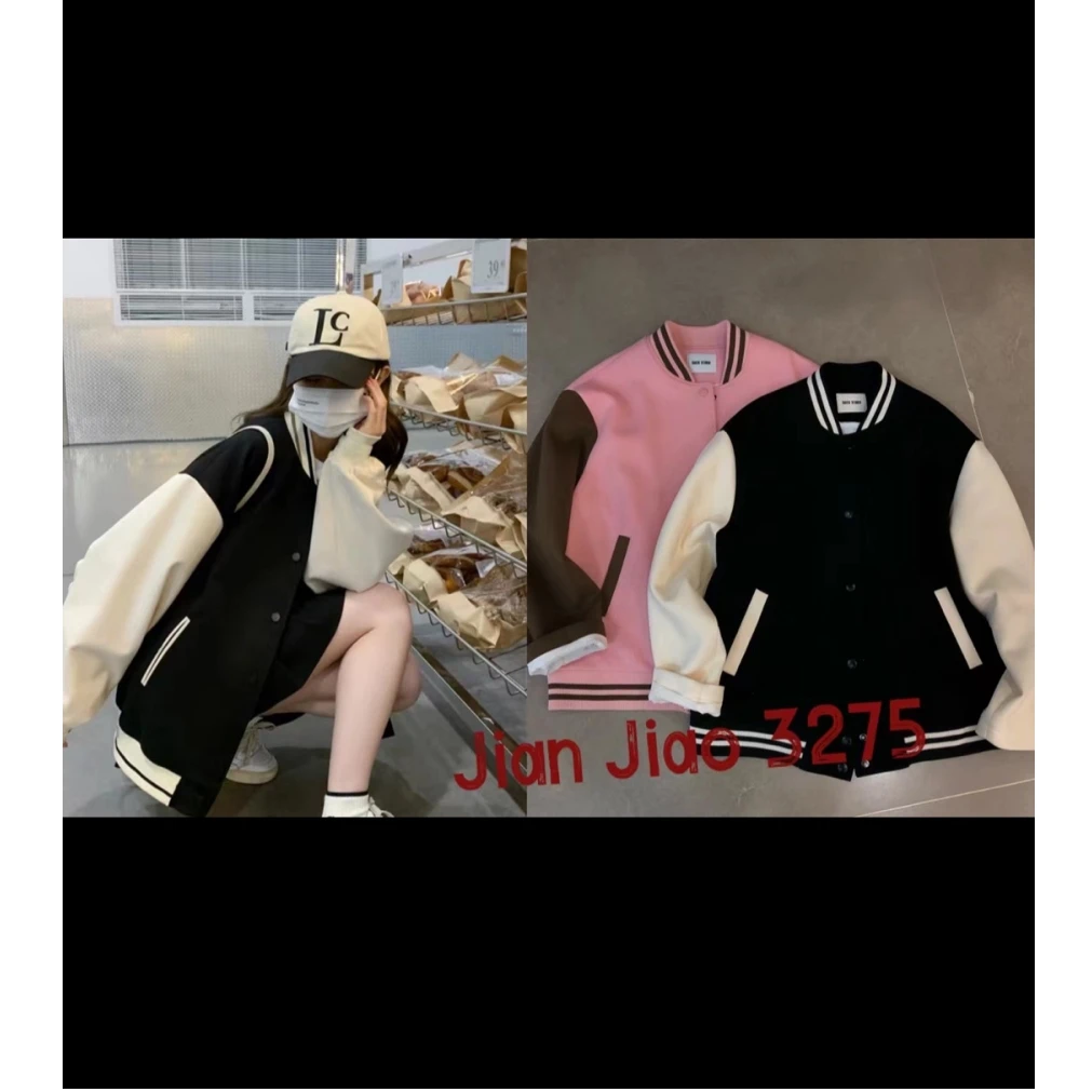 清 97036 韩版撞色拼接棒球服外套学院风超好看短款立领减龄上衣