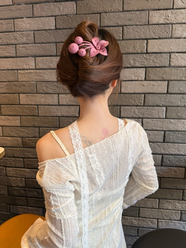 花朵一字鸭嘴夹发夹女新款气质后脑勺盘发头饰夹子发卡