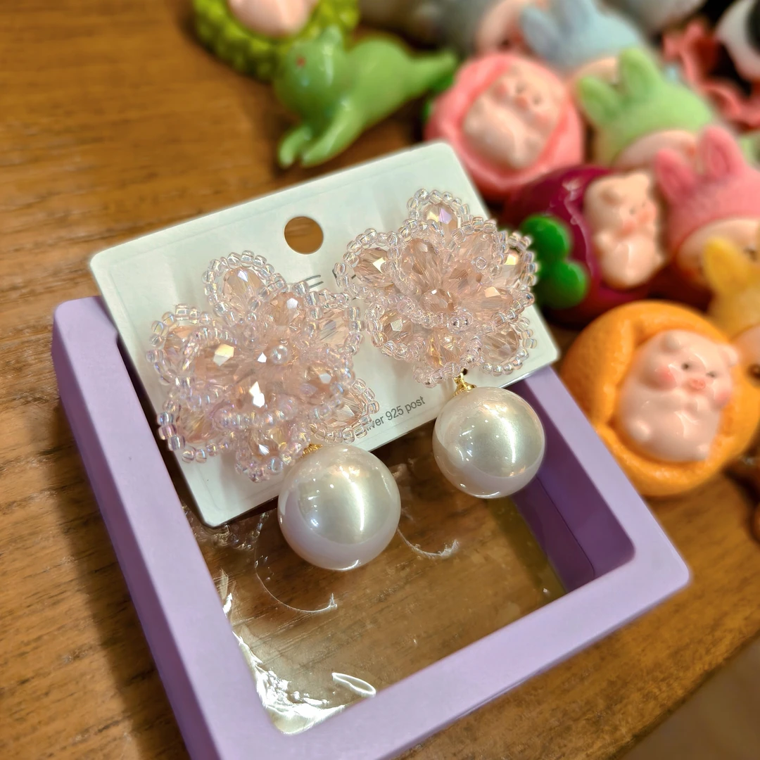 925银仿水晶耳饰 耳钉，手工制作，925银针防过敏，不掉色。耳环