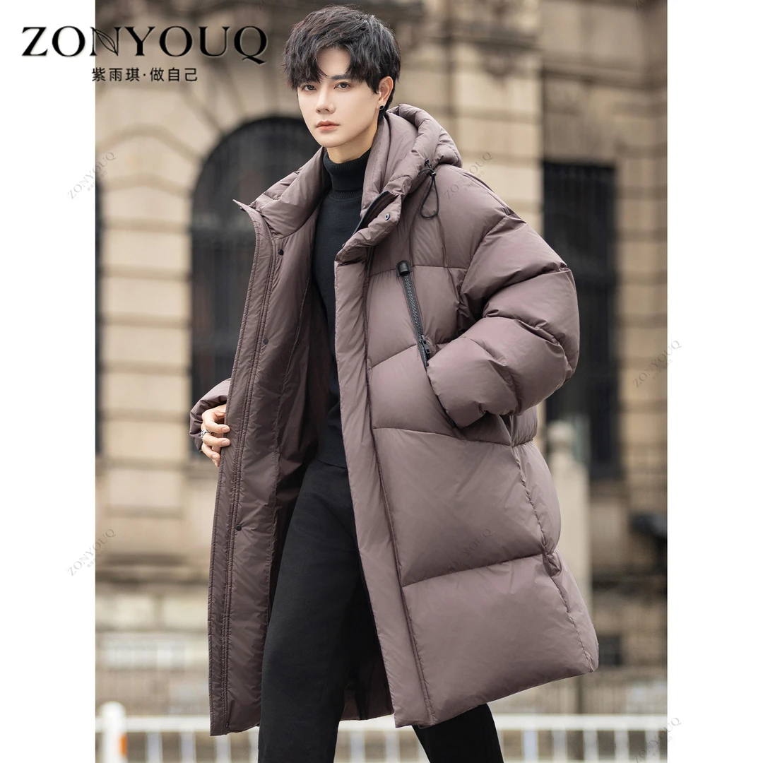 连帽羽绒服男士冬季中长款加厚保暖时尚潮流休闲宽松运动防风外套