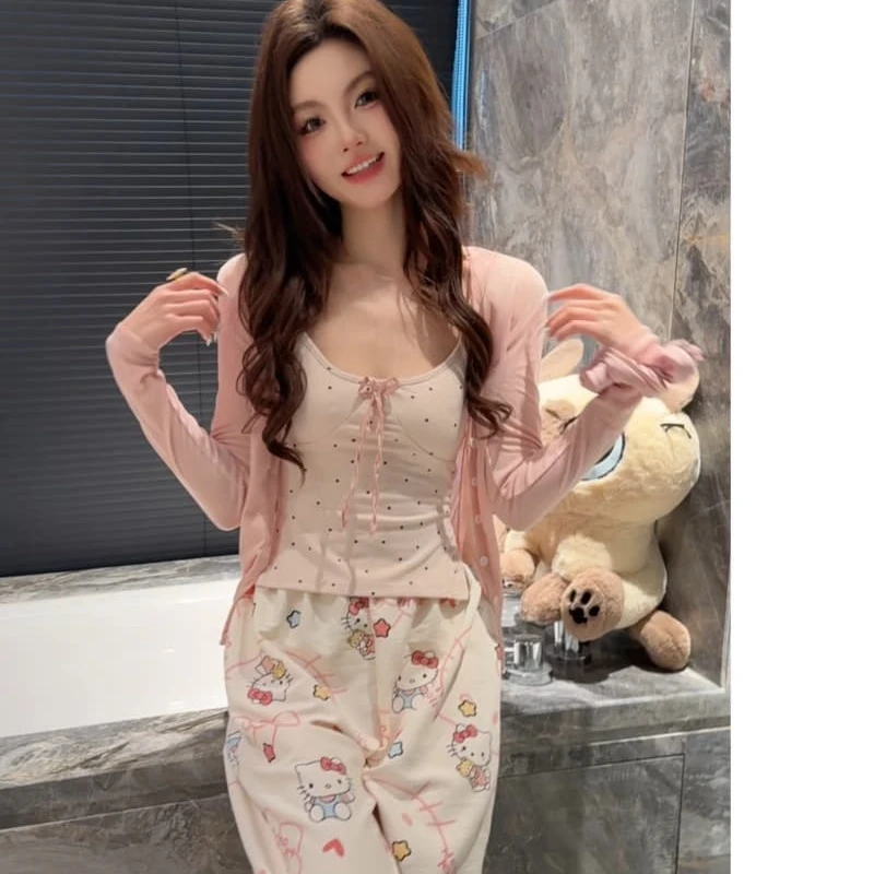 【漫漫星河三件套】爆款吊带背心长袖长裤可外穿女款睡衣家居服套装