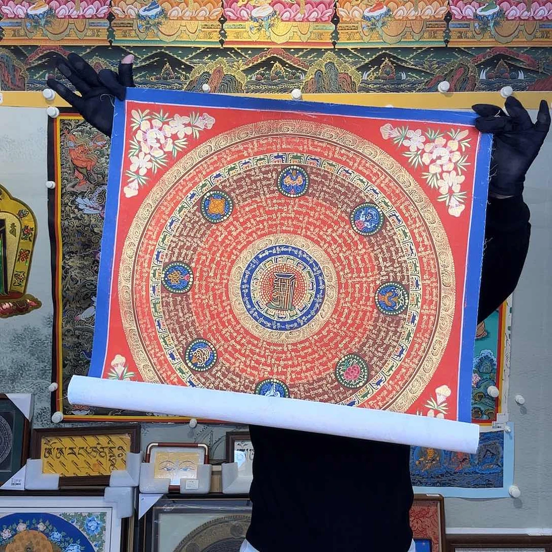 卷轴画纯手绘六字真言唐卡50厘米左右