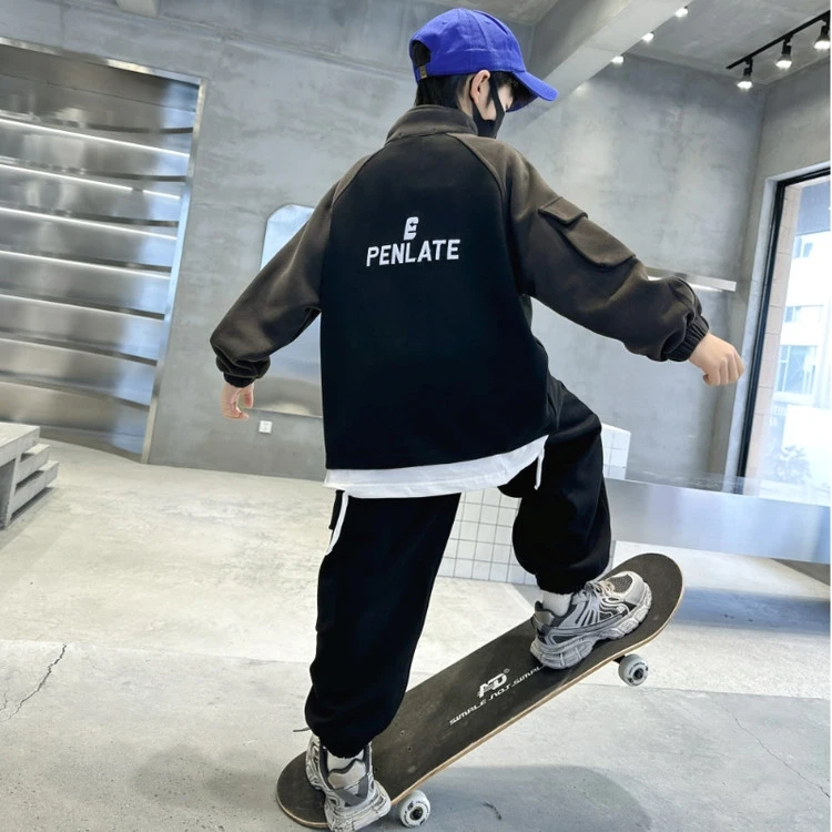 2025秋款男宝卫衣套装时尚刺绣男童套装中大童时髦秋季工装风套装