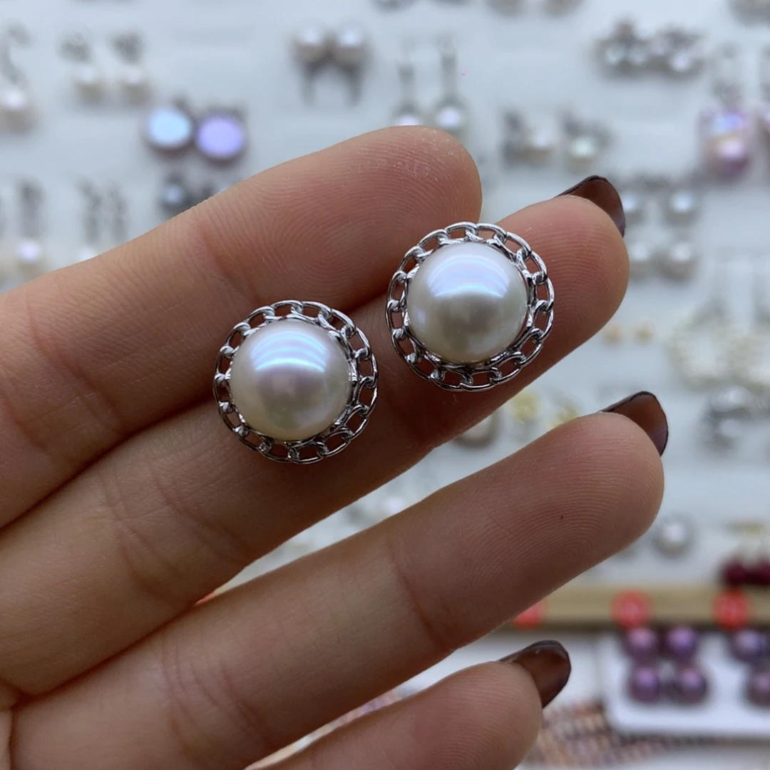 淡水珍珠耳饰银S925镶嵌ꔛ*✿