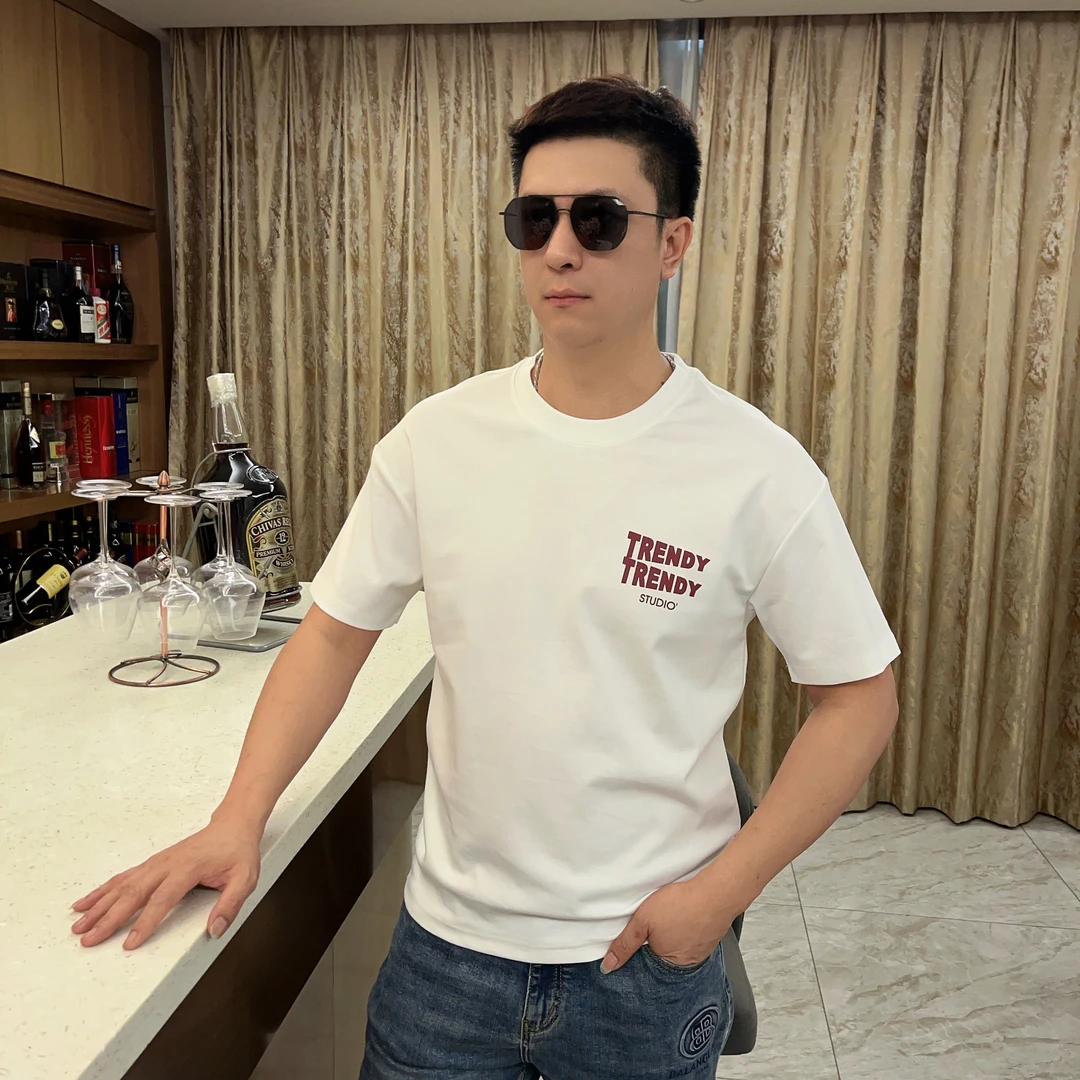 2025夏季男士新款潮流图案字母印花上衣时尚短袖T恤高品质68005