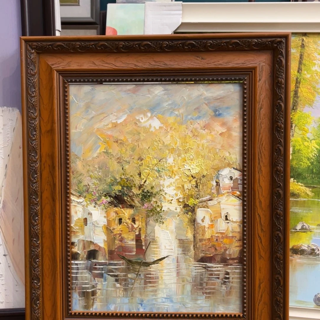 油画风景手绘油画带实木框45×55