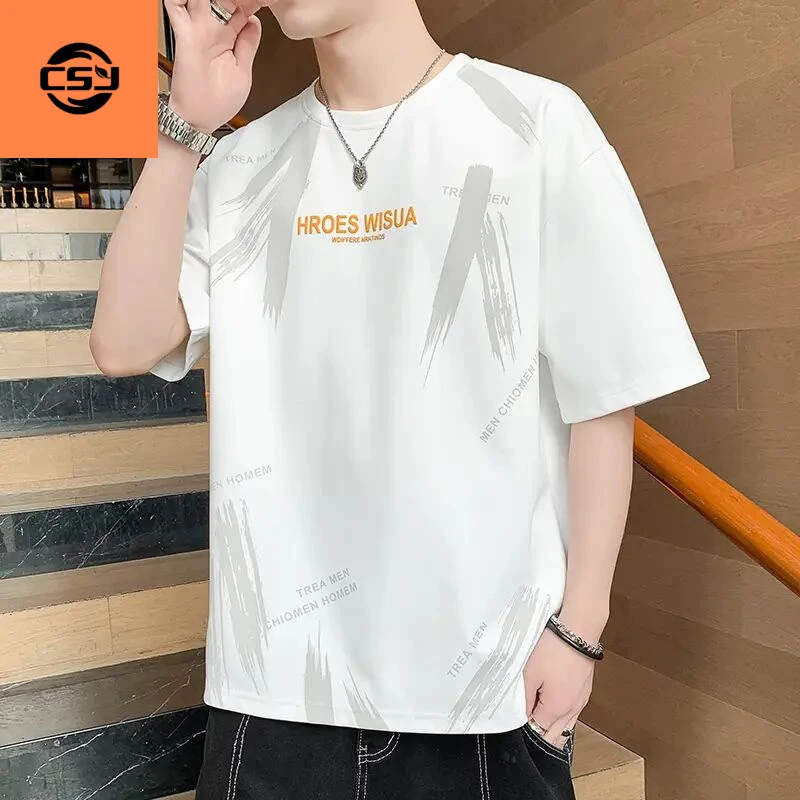 短袖T恤男士夏季冰丝薄款宽松圆领休闲ins学生体恤百搭透气速干