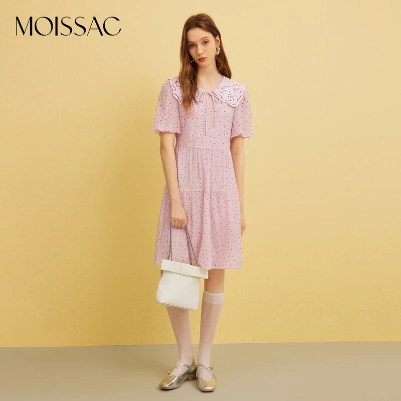 MOISSAC摩萨克俏皮温柔粉色波点娃娃裙连衣裙MTDX50006