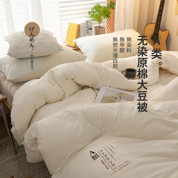 6斤左右A类母婴原棉整张大豆被简约风防螨被子大豆被纯色柔软亲肤