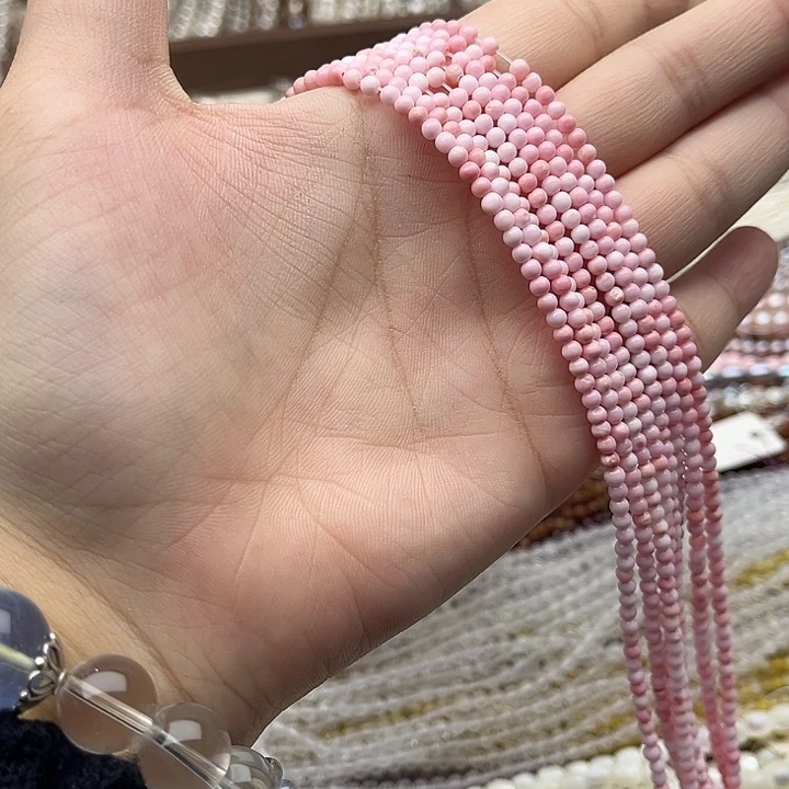 玛瑙/玉髓未镶嵌珠宝半成品一条3mm左右粉贝贝