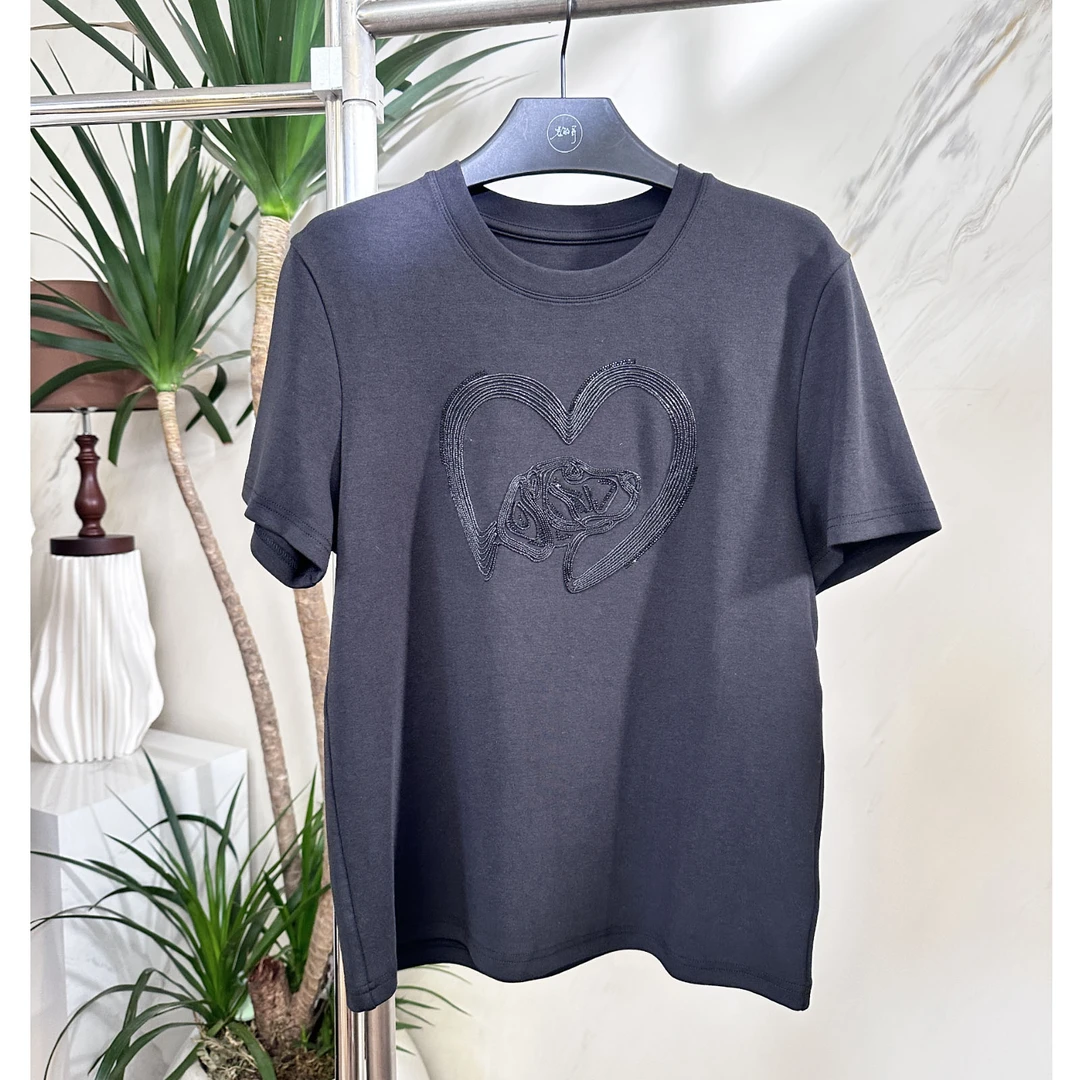 老敏哥休闲百搭圆领短袖爱心宽松T恤上衣女ST5027