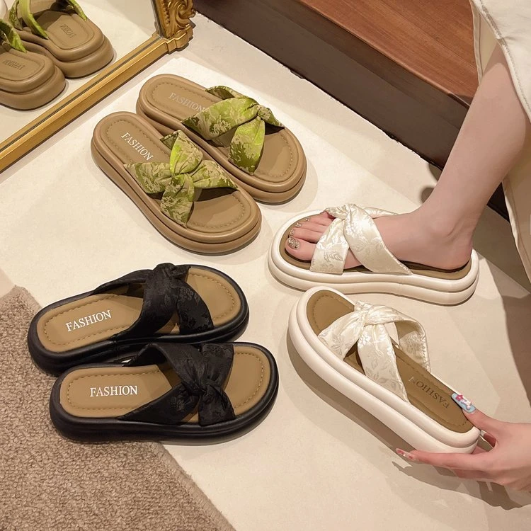 中国风拼色醛鞣拖鞋平底休闲鞋凉鞋舒适网红新款增高居家女鞋防滑