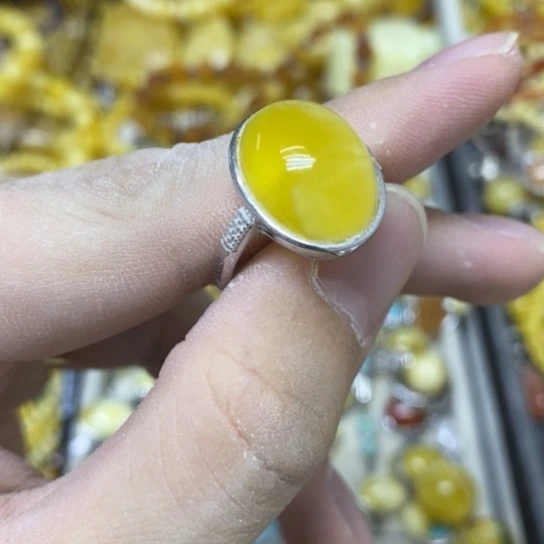 裸石蜜蜡银S925镶嵌戒指
