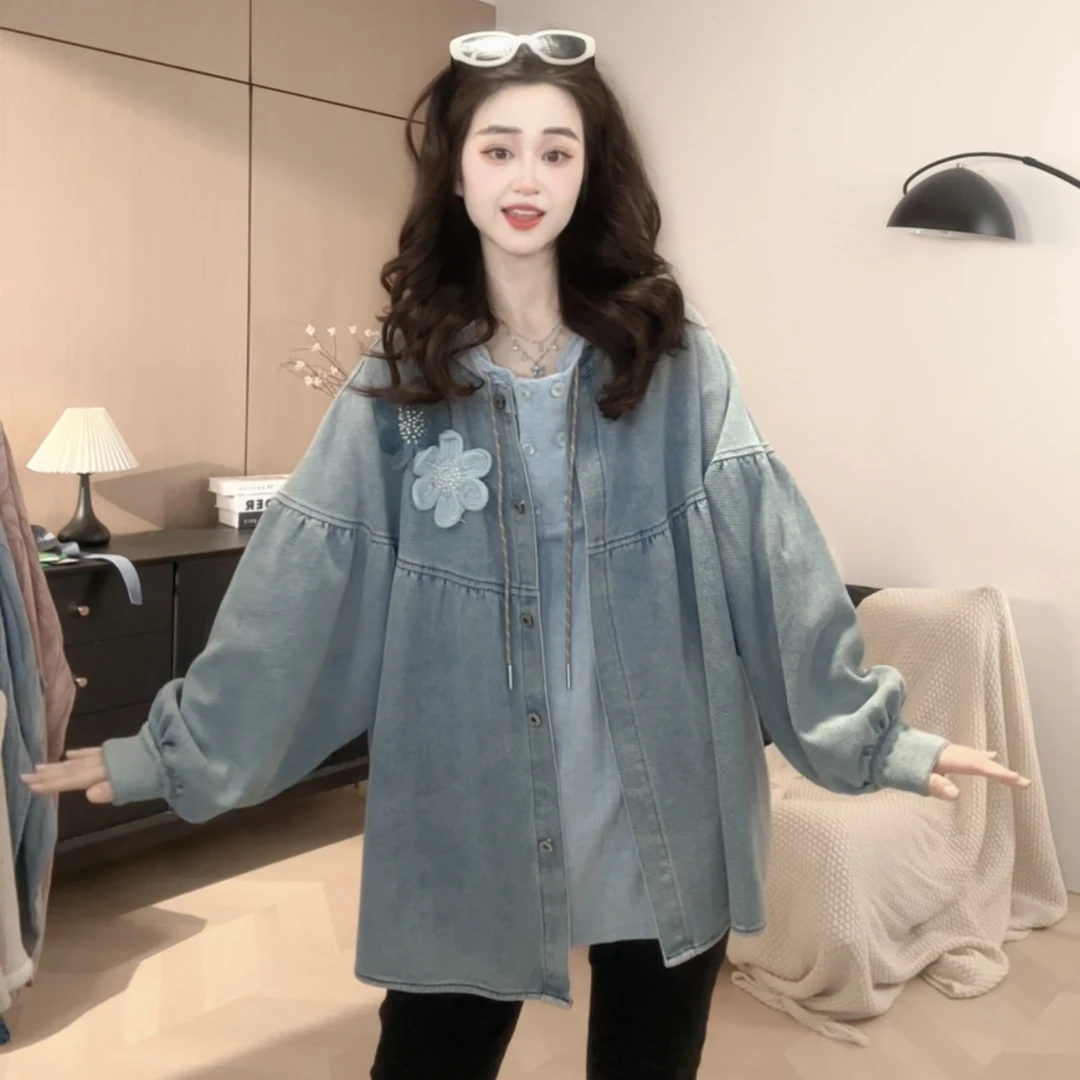 HUIERMAN/慧尔曼时尚设计师款别致立体小花牛仔外套【13123】