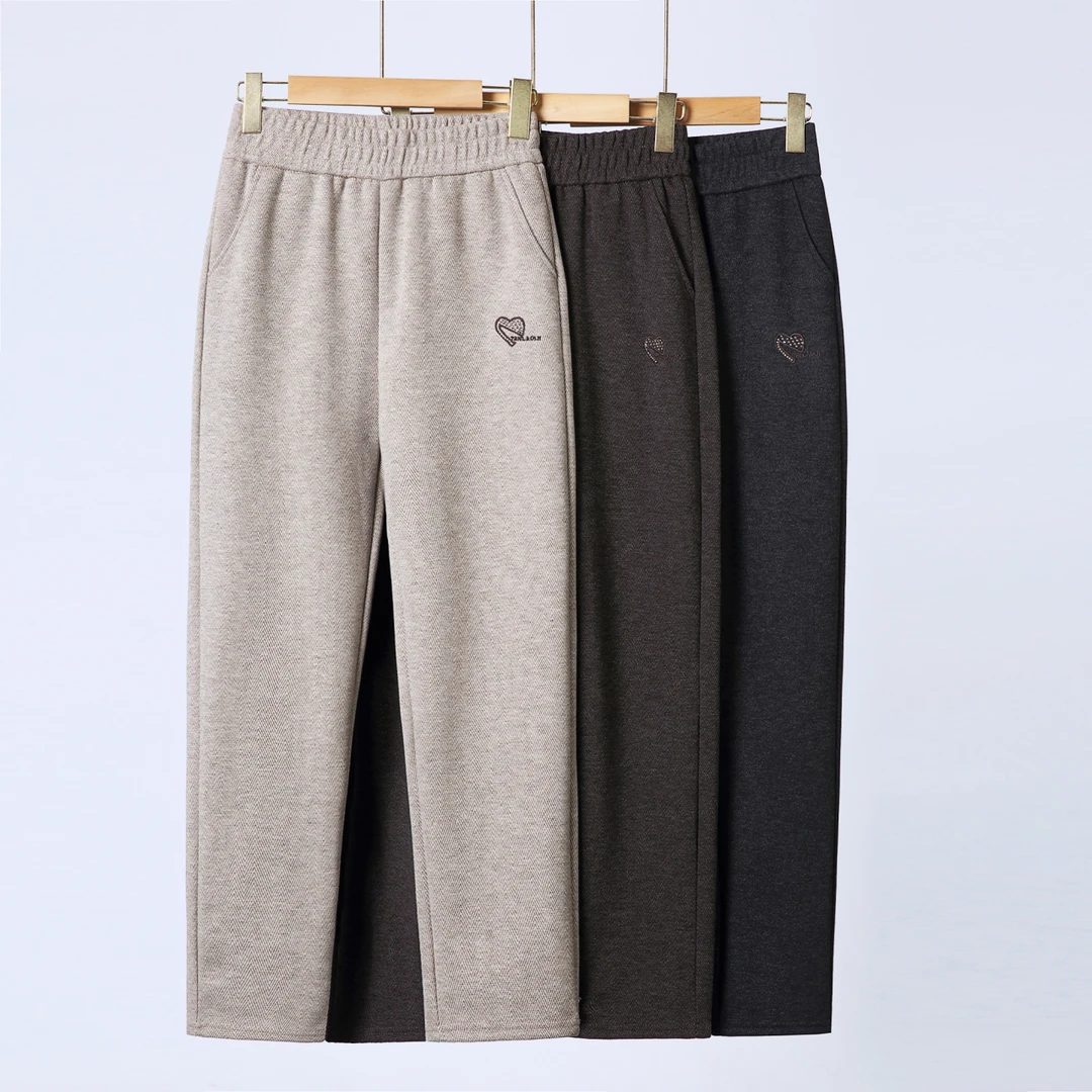 新款春季高腰妈妈毛呢裤子宽松直筒显瘦长裤中年大码中老年女裤