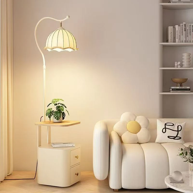 美式复古落地灯客厅沙发旁高级感卧室床头置物架一体氛围感钓鱼灯