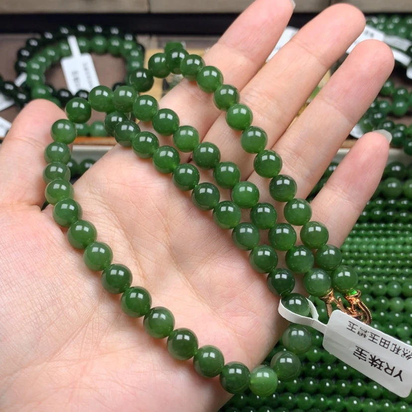 【闪购商品】颈饰未镶嵌和田玉（碧玉）8m冰底辣菠无黑