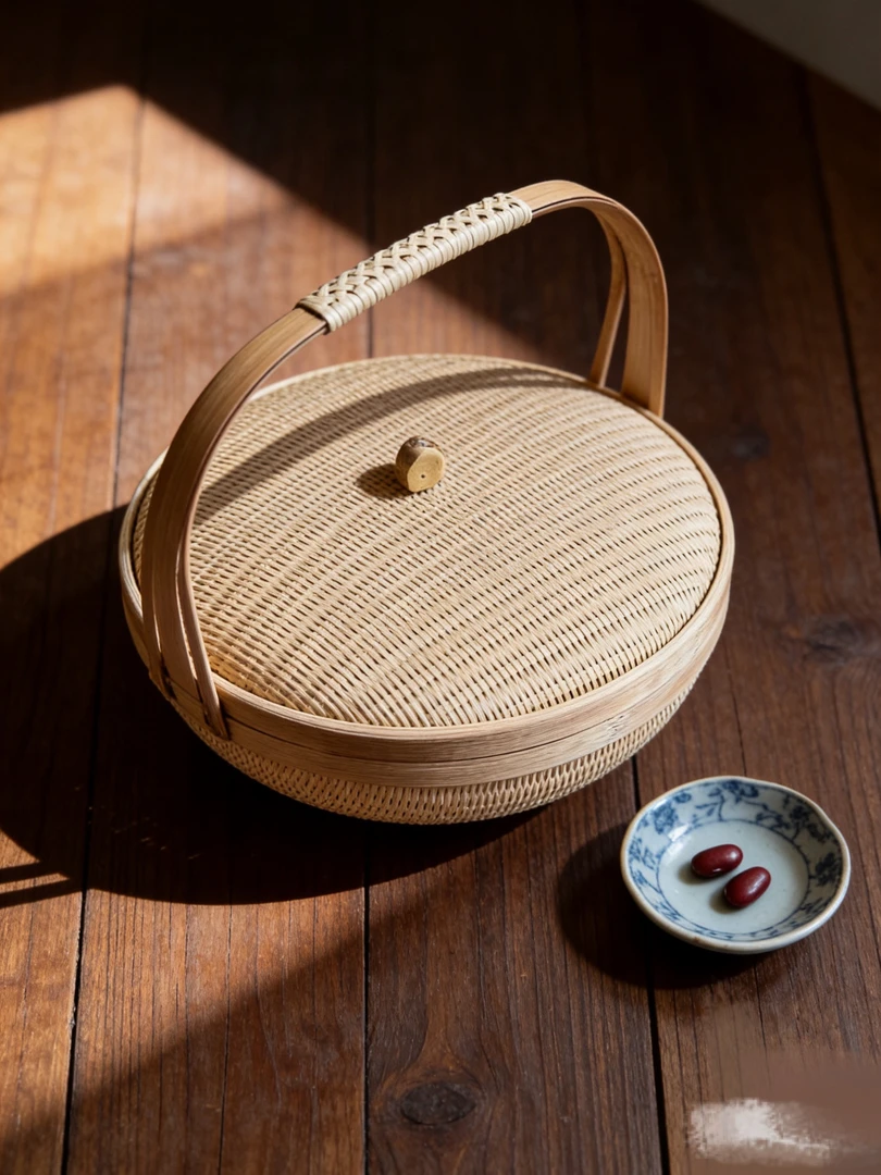 AA非遗精品传统手工竹编收纳盒提篮 水果茶具储物篮【收藏版】