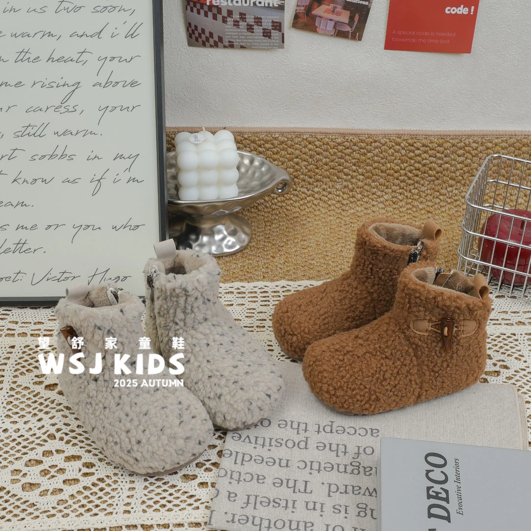 望舒家韩版女童加绒保暖毛毛靴秋冬季软底百搭棉靴T2