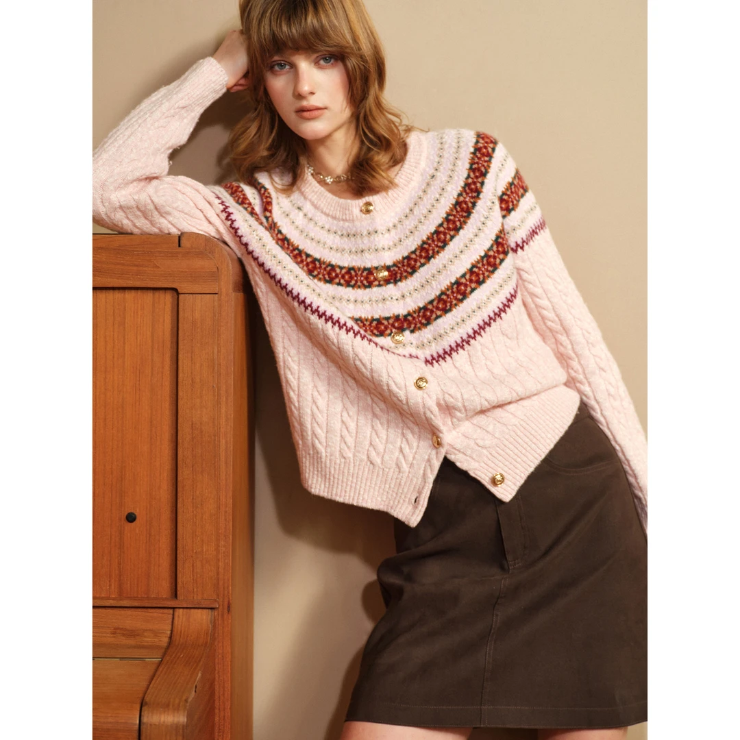 小岛微风【达播】“节日费尔岛”加厚羊毛针织开衫 M54MYWS036