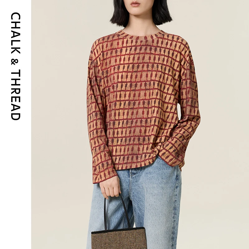 CHALK&THREAD伊甸园印花系列格纹长袖T恤