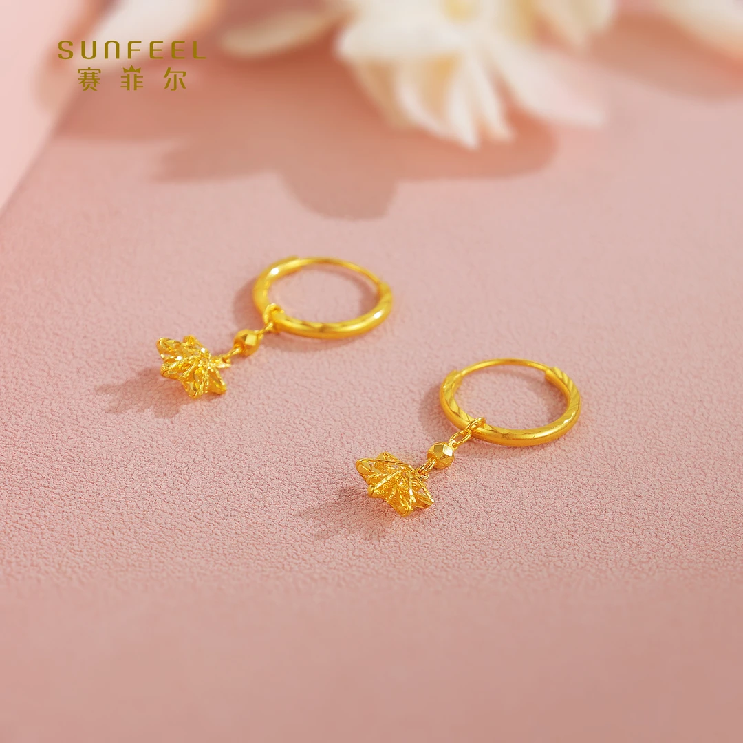 SUNFEEL/赛菲尔【十三店】足金5G艺术雪花耳吊5GE00771