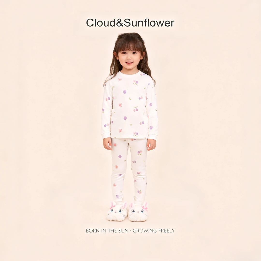 【云朵小葵】女童新款爆款圆领满印无花果洋气休闲家居服套装240805