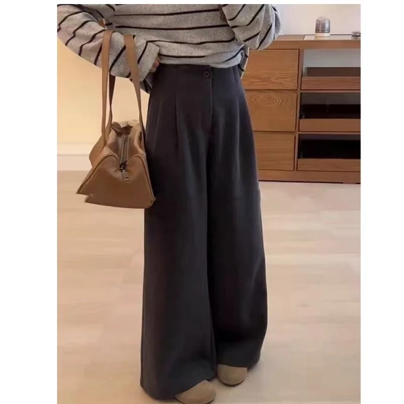 【现货+运费险】加厚毛呢裤秋冬慵懒高级高腰直筒阔腿裤