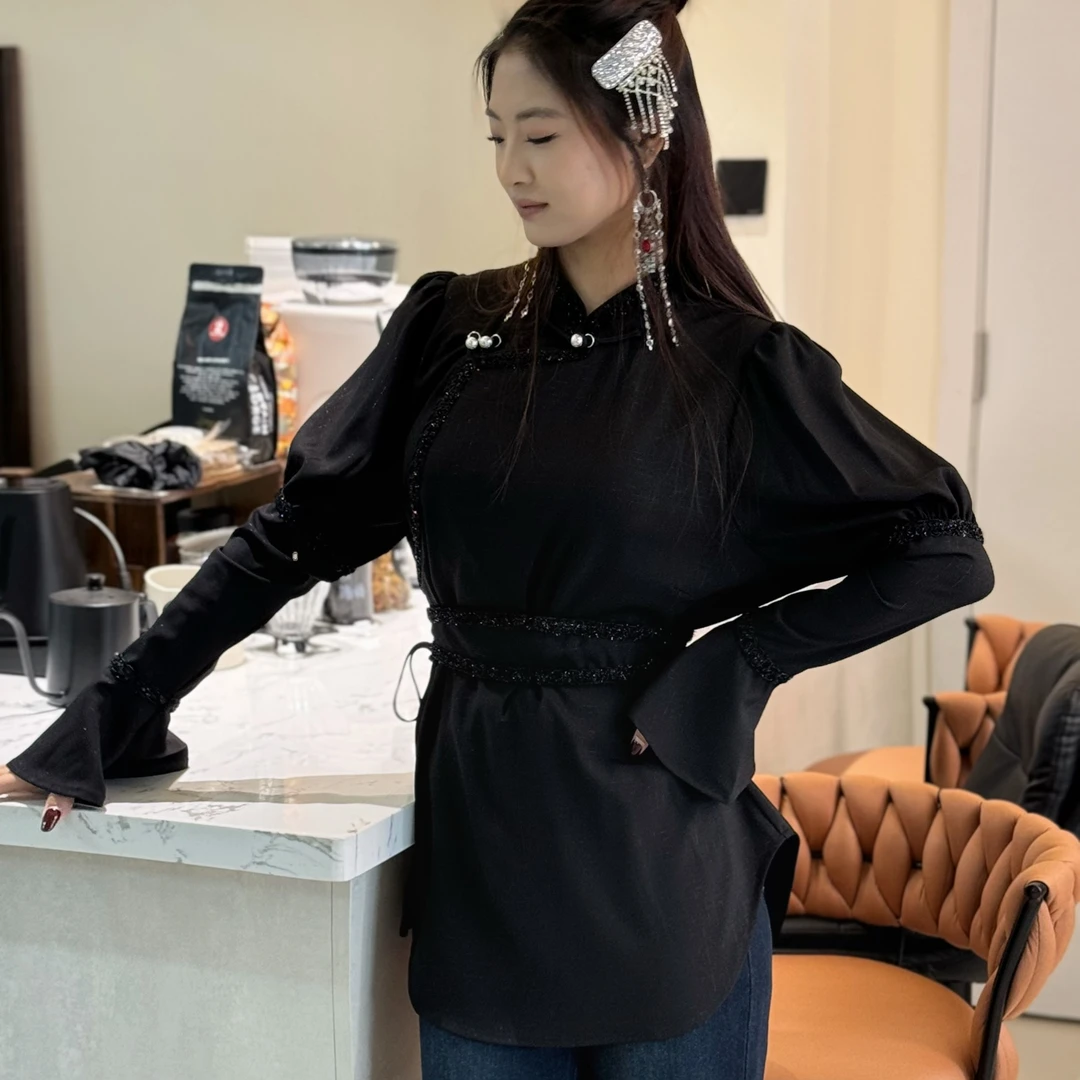 【卓日雅】7721新款西装面料衬衣 中国式蒙古族民族风显瘦气质时尚