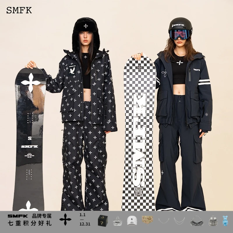SMFK十字花DNA滑雪套装 WSP01B 复古冬季运动防水防寒外套直筒裤