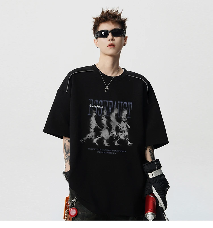 加肥大码300斤潮流痞帅独特印花纯棉短袖男女夏季宽松百搭圆领T恤