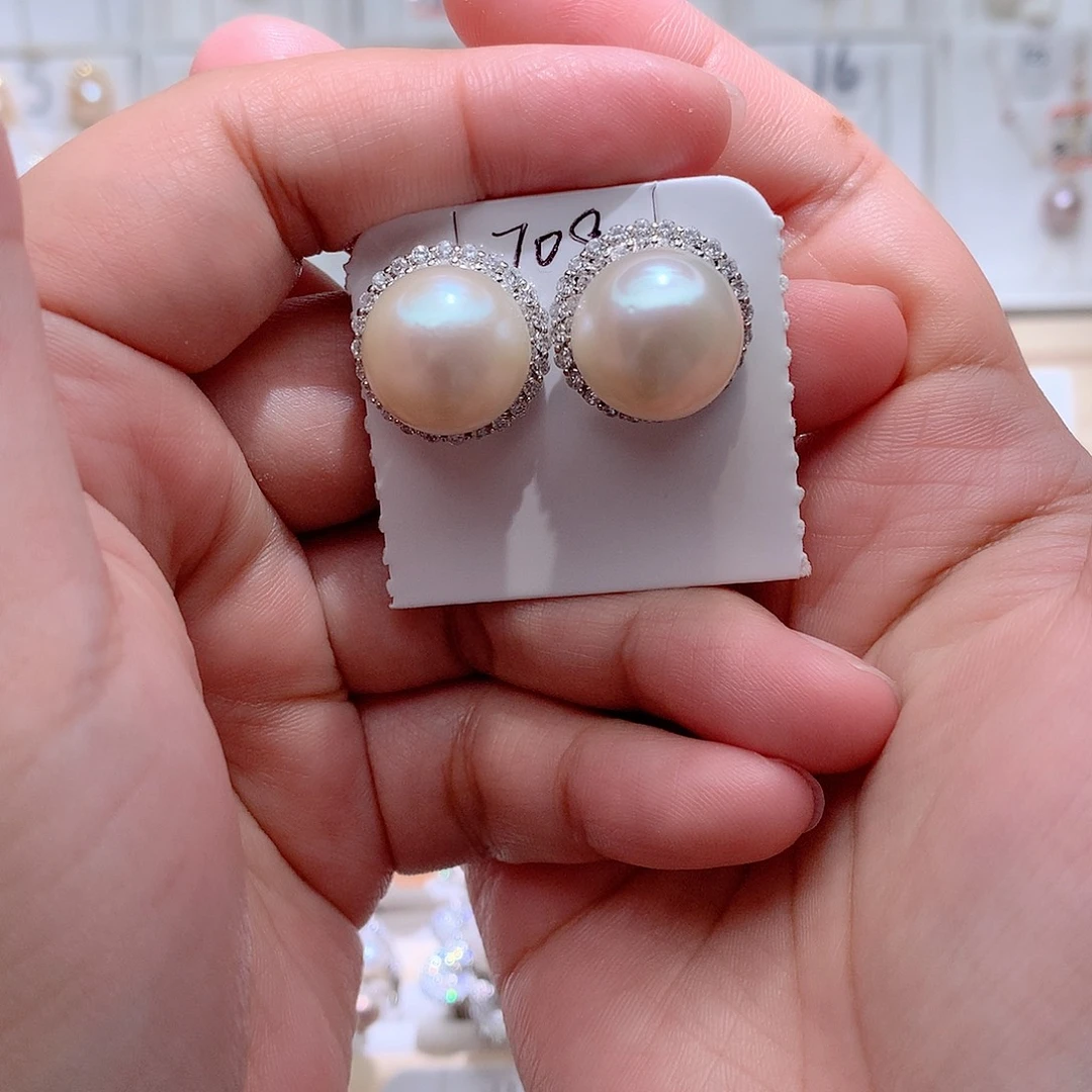 恩***嗯耳饰银S925镶嵌淡水珍珠CC14.5mm