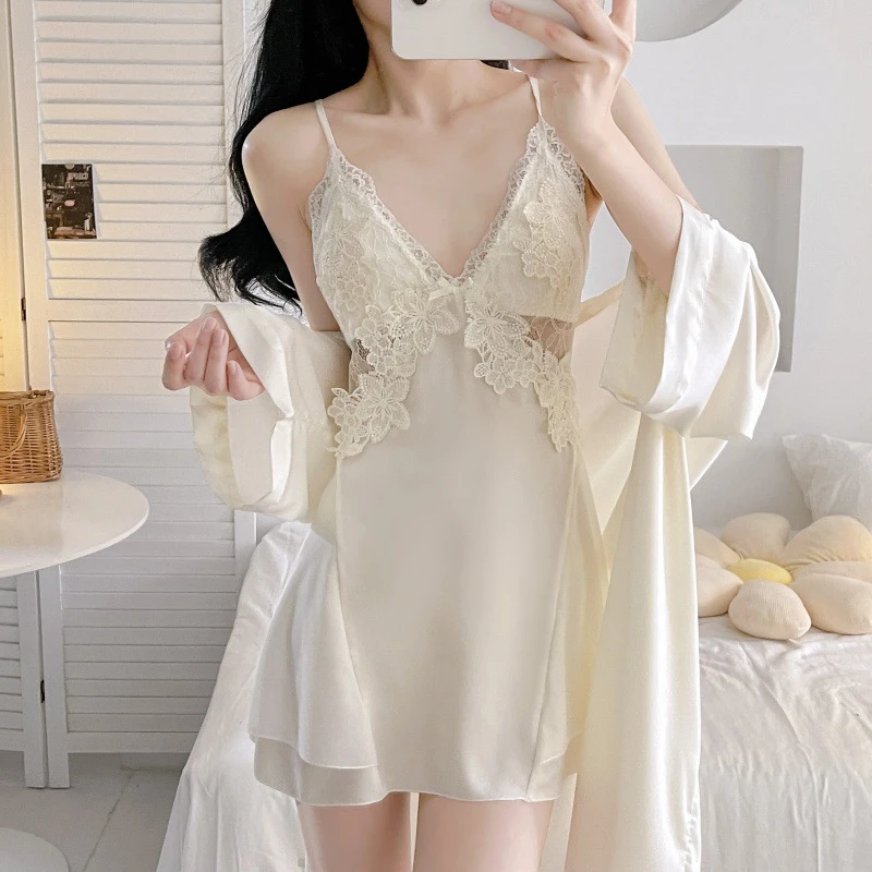 【夏日花序】夏季冰丝性感高级蕾丝睡衣女纯裕风吊带睡裙家居服