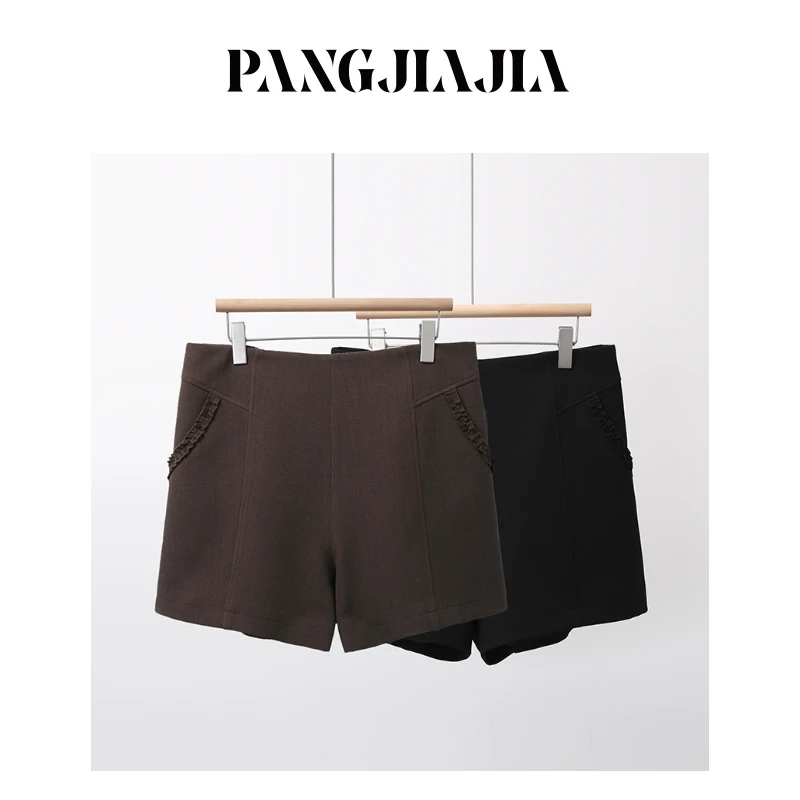 【胖佳佳】现货~比例裤 设计感短裤秋季高腰显瘦阔腿裤H625N13119