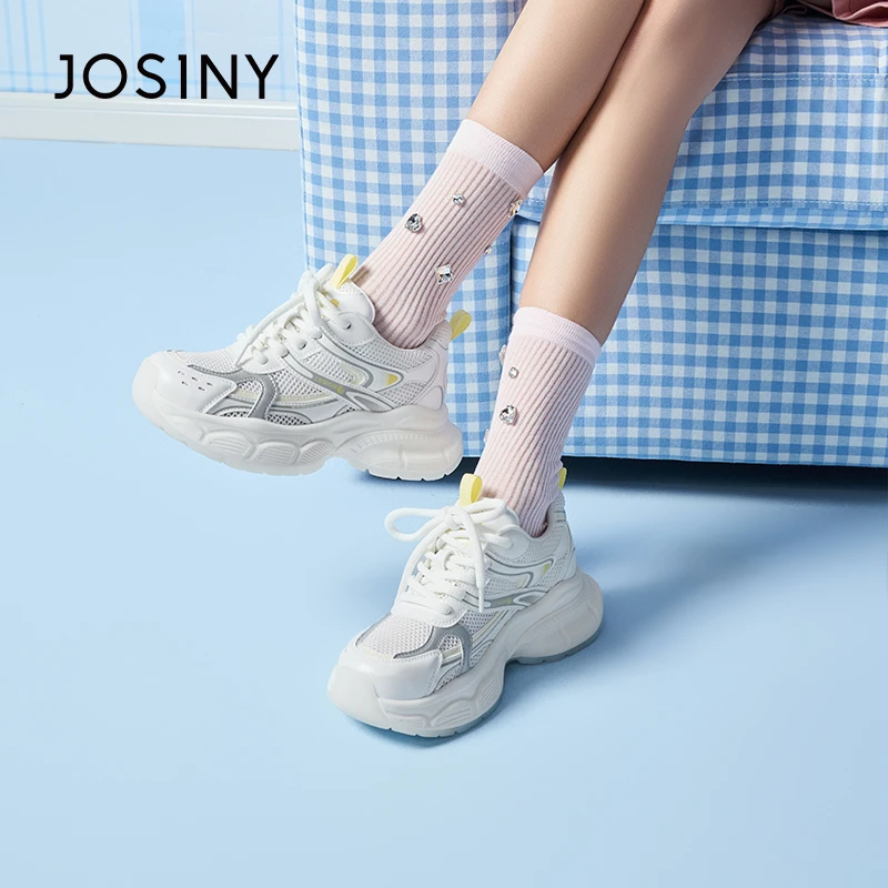 卓诗尼网面透气老爹鞋女2025夏季新款小个子显高小白鞋休闲女鞋