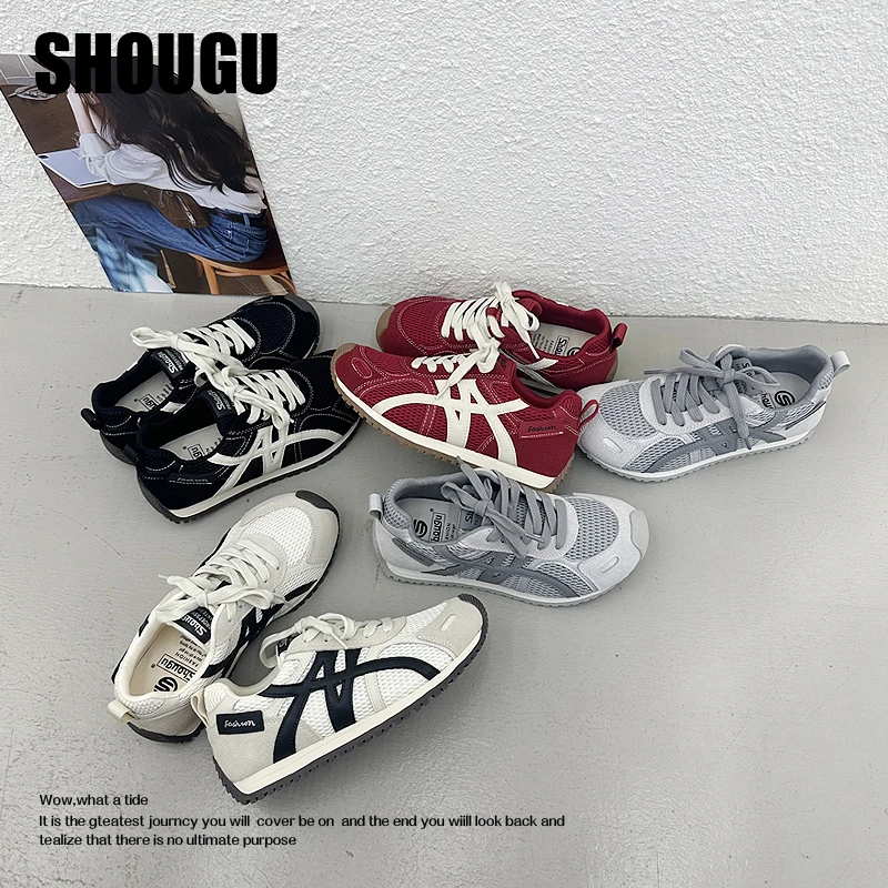 shougu/首谷日系网面透气厚底德训鞋ins潮流百搭运动休闲鞋阿甘女
