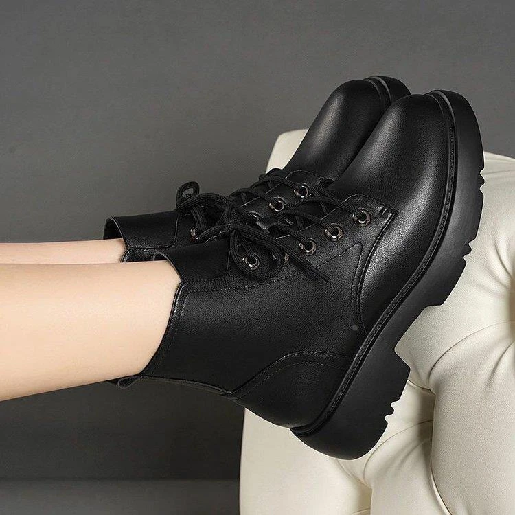 三福英伦风马丁靴女2025年新款秋冬季加绒软皮百搭厚底短靴ins潮