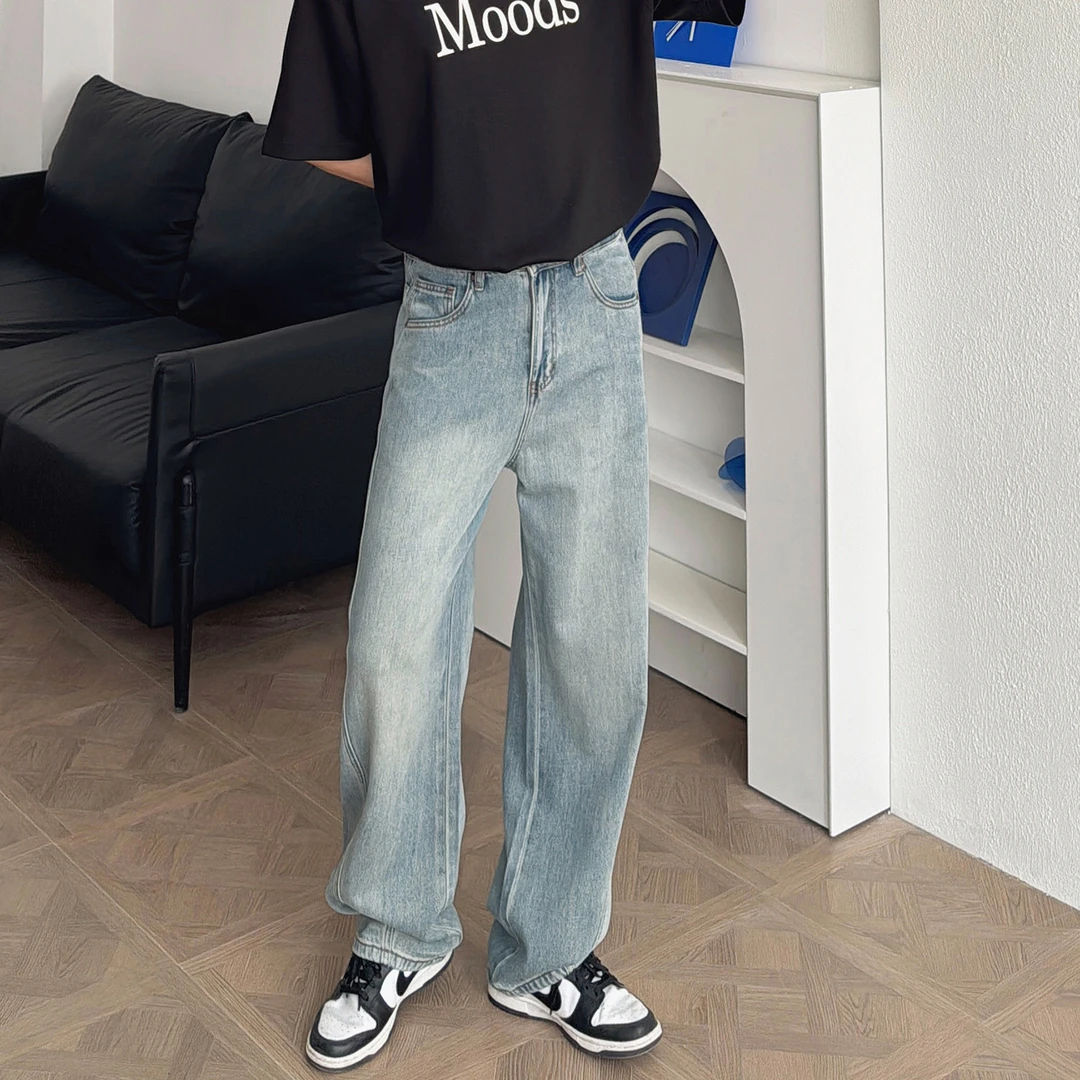 渣渣鹿2025夏季新款莱赛尔天丝牛仔裤男士薄款宽松直筒凉感阔腿裤