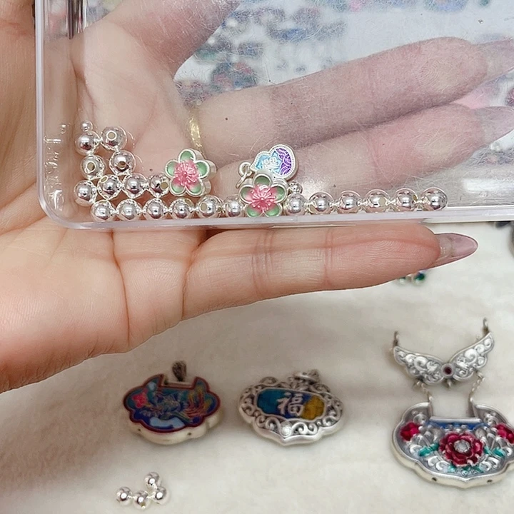 踏***梅足银珐琅珐琅彩足银配件加散珠